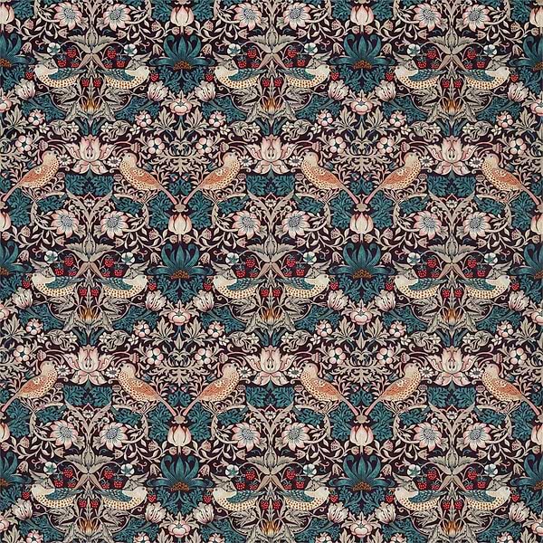 Strawberry Thief Velvet Stoff-Morris & Co-Mulberry/Slate-Meter (M1)-236931-Selected Wallpapers