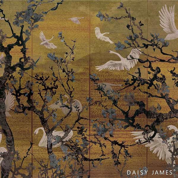 The Lake Ocher wallpaper-Daisy James-Ocher-Vinyl-M2-Selected Wallpapers & Interiors