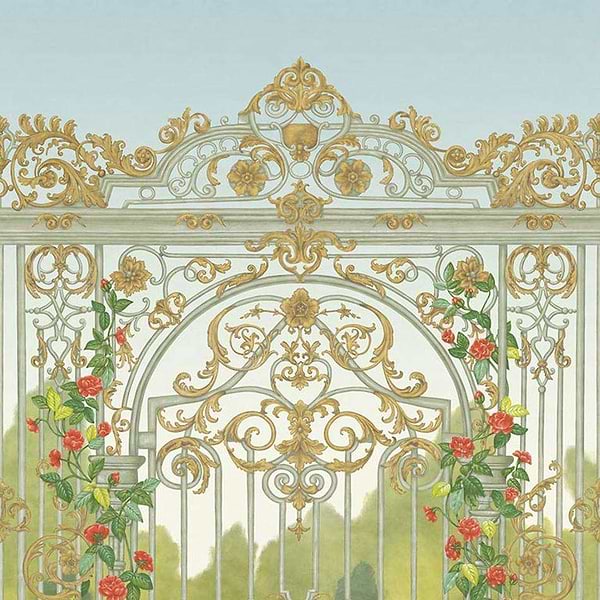 Tijou Gate-Tapete-Cole & Son-Spring Green, Soft Olive & Rouge-Paneel-118/8017-Selected Wallpapers