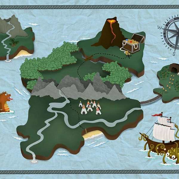 Treasure Map-wallpaper-Coordonne-Aqua-Non Woven-9700071-Selected Wallpapers