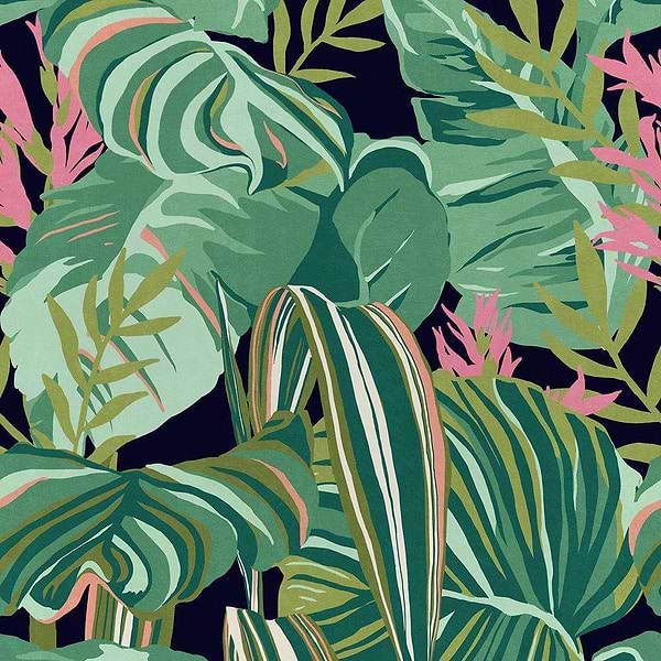 Tropical Foliage-Tapete-Mind the Gap-Antraciet-300 cm (standaard)-WP20366-Selected Wallpapers