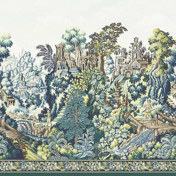 Verdure Tapestry Silk-Tapete-Cole & Son-Petrol, Teal & Lemon-Paneel-118/17039-Selected Wallpapers