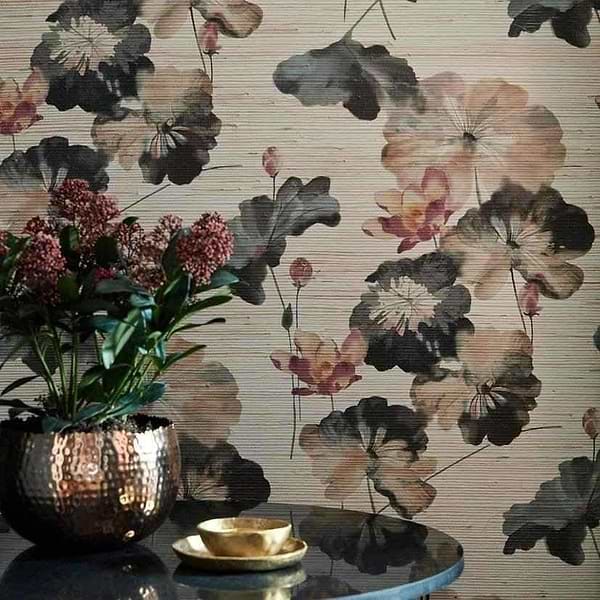 Water Lilies Grasscloth-Tapete-1838 wallcoverings-Selected Wallpapers