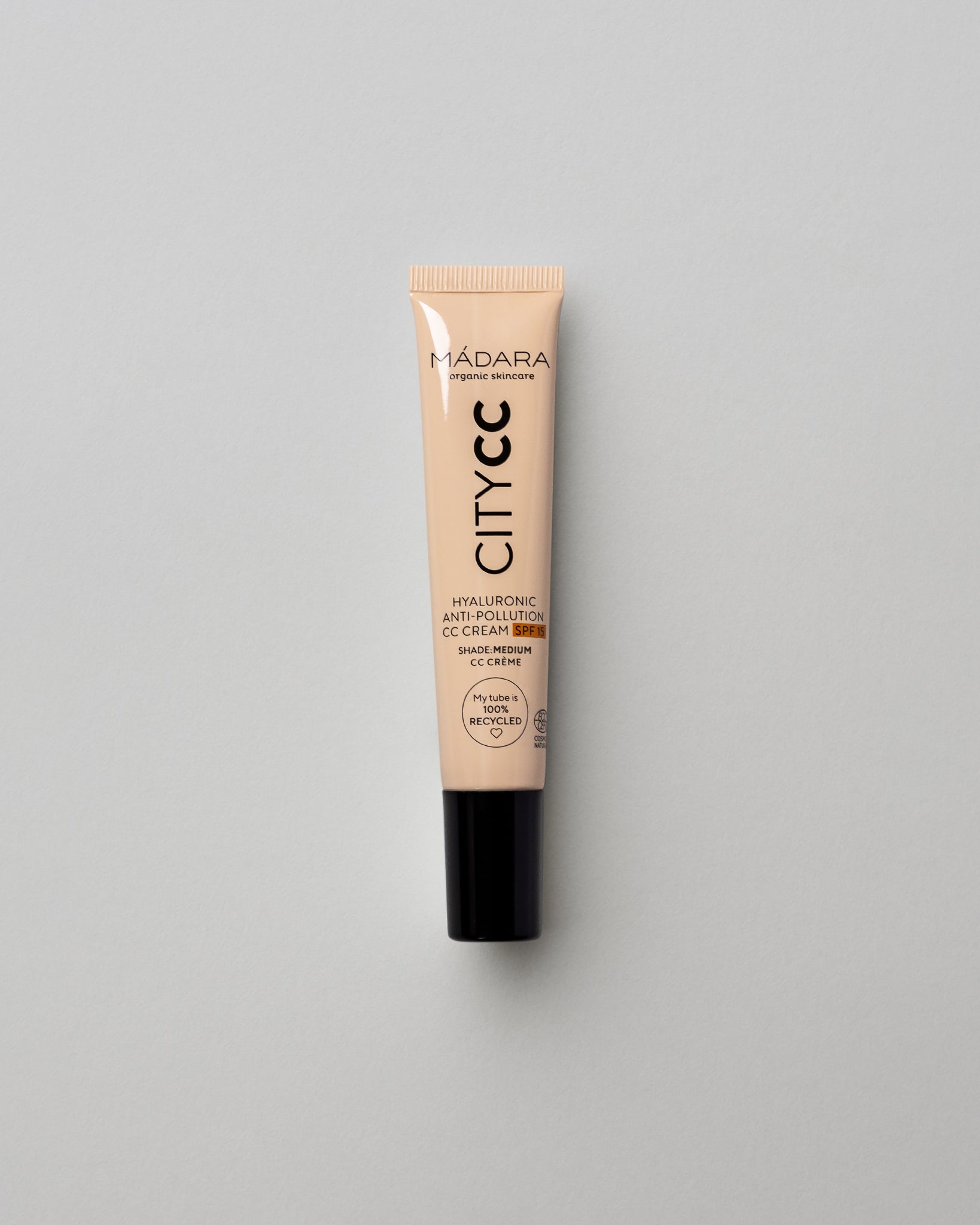 MÁDARA Organic Skincare hyaluronic anti pollution cc cream medium travel size SM3412 15 face cream product photo on plain background.
