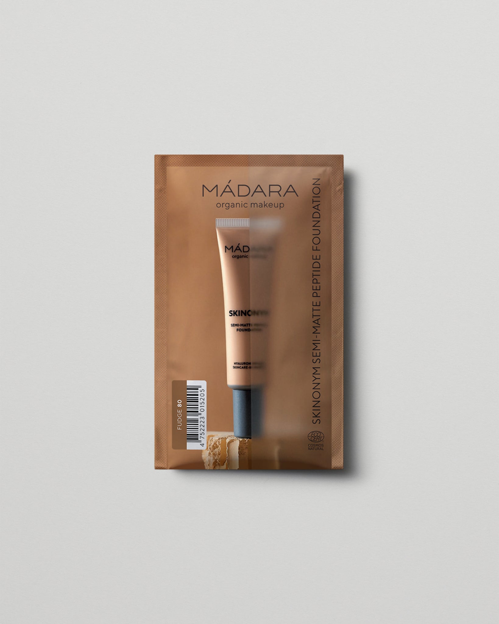MÁDARA Organic Skincare semi matte peptide foundation fudge 2ml SC6095 2 foundation product photo on plain background.