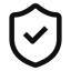 Black shield icon with a check mark on a transparent background