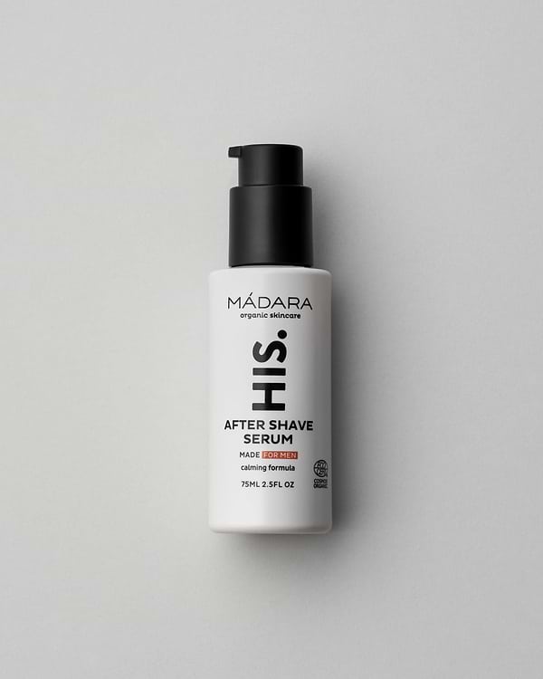 MÁDARA Organic Skincare after shave serum for men madara A5002 serum product photo on plain background.