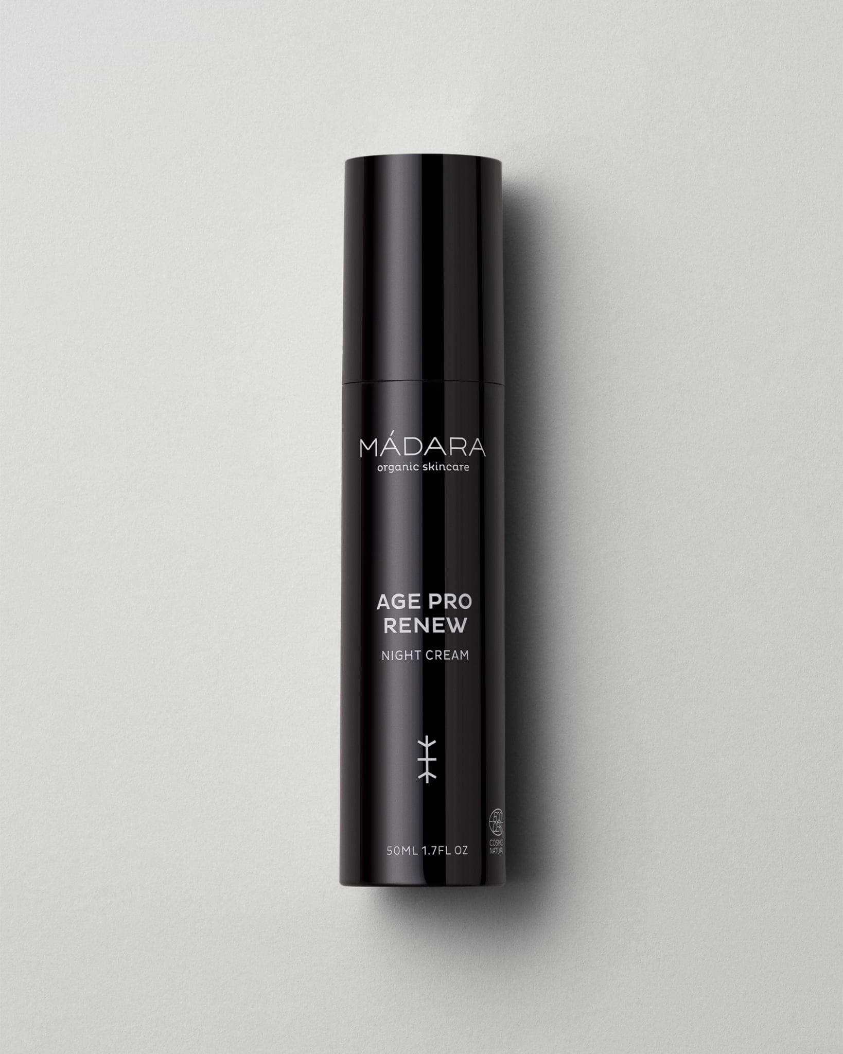 MÁDARA Organic Skincare age pro night cream A3335 face cream product photo on plain background.