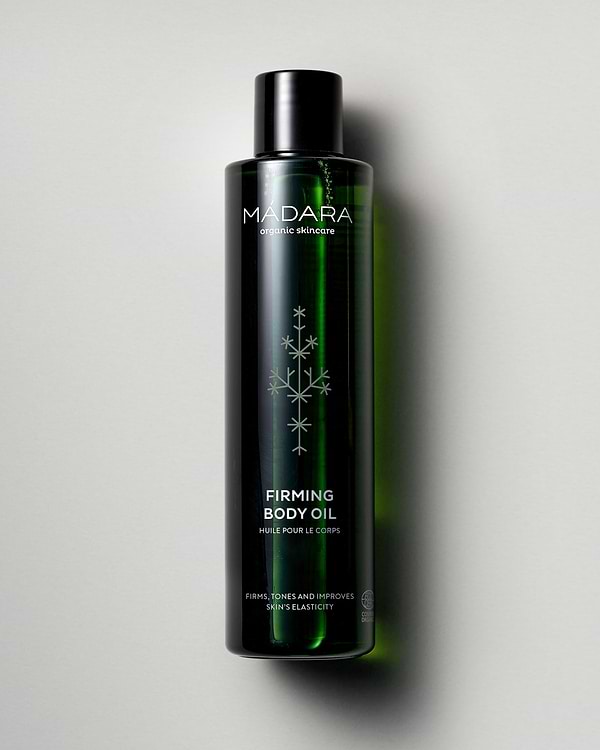 MÁDARA Organic Skincare firming antioxidant body oil madara A1306 face oil product photo on plain background.
