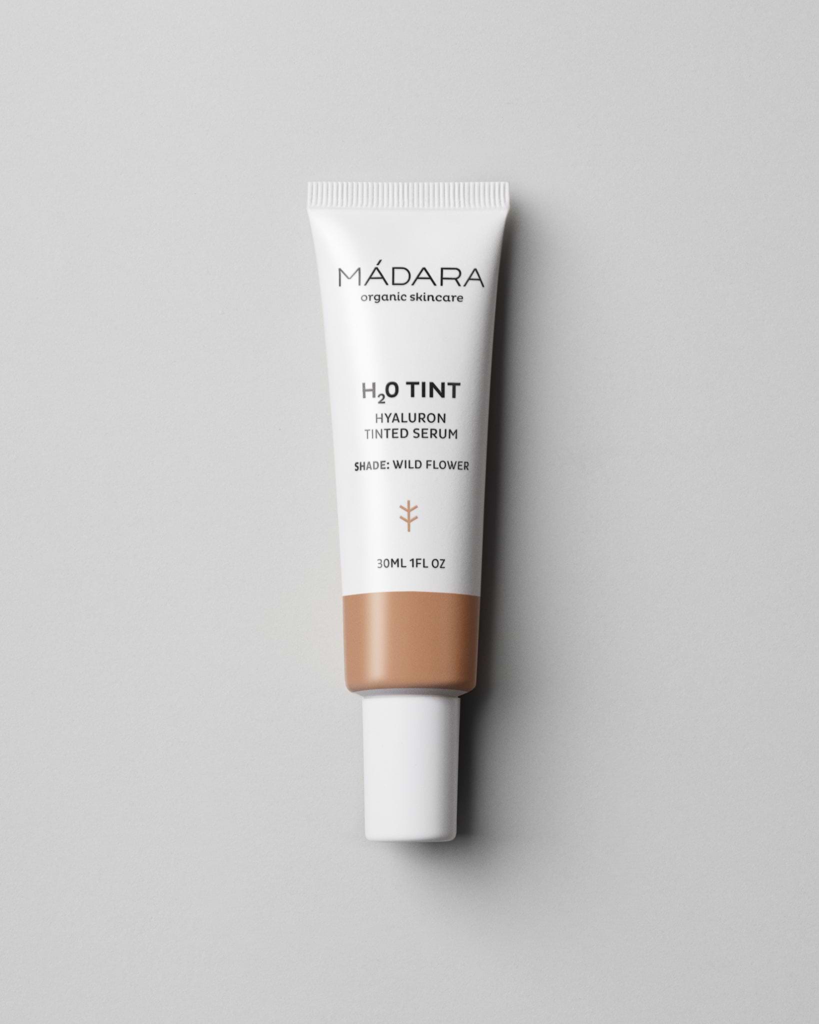 MÁDARA Organic Skincare hyaluron tinted serum wild flower A3514 serum product photo on plain background.