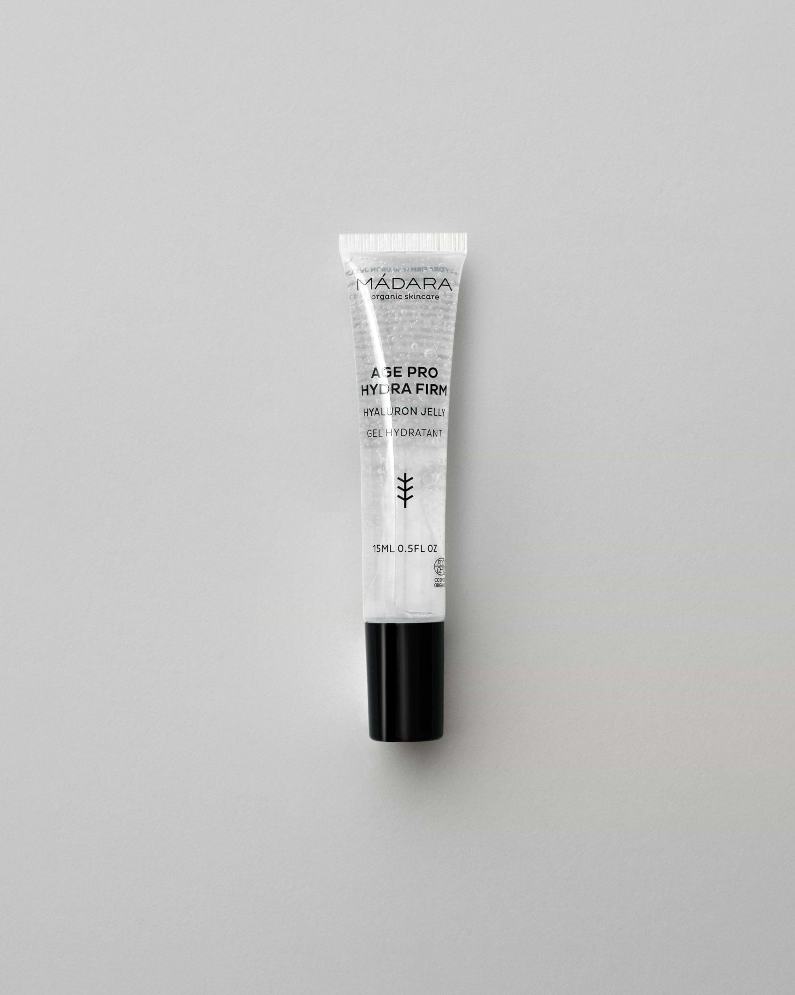 MÁDARA Organic Skincare hydra firm hyaluron jelly travel size SM3342 15 gel moisturizer product photo on plain background.
