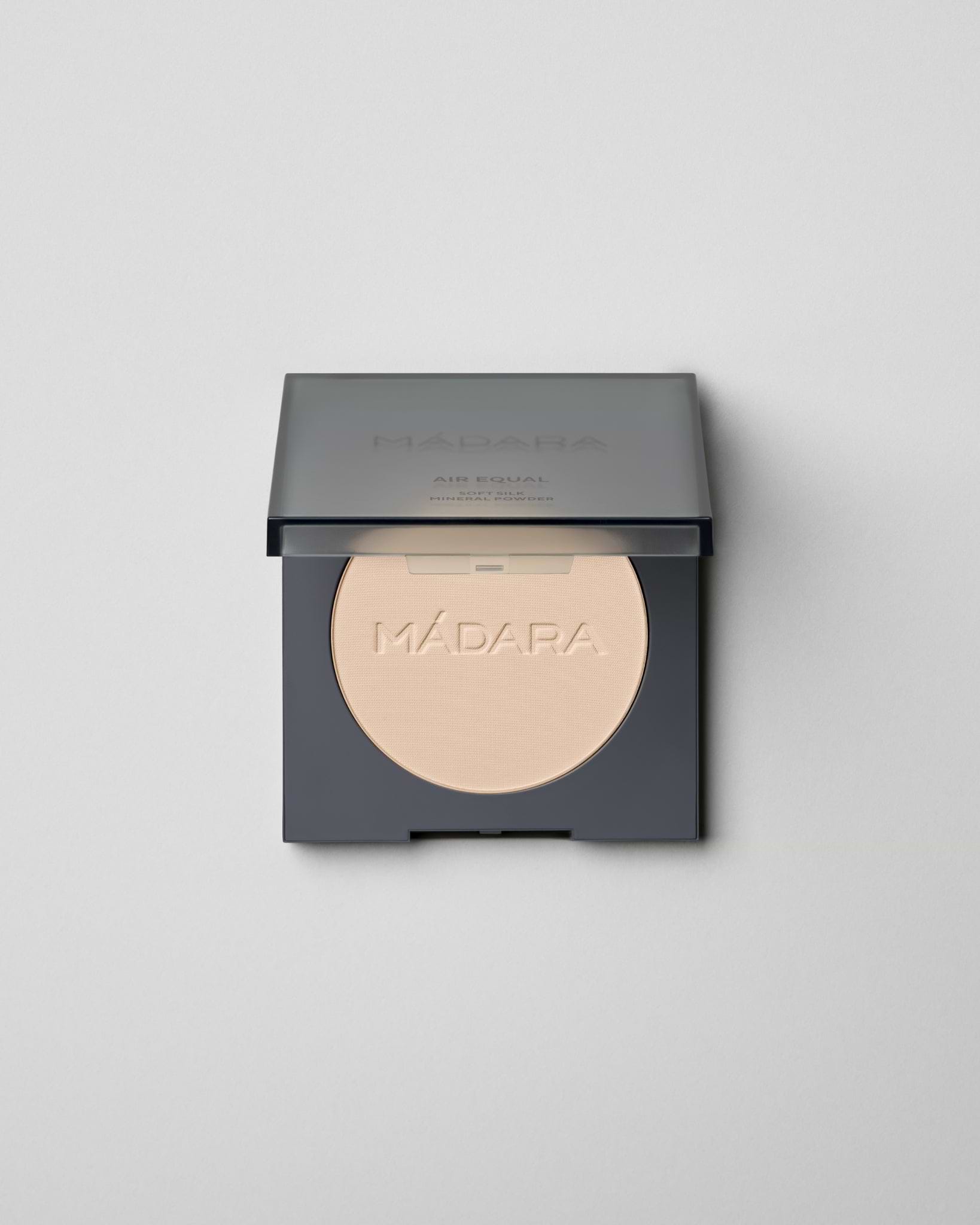 MÁDARA Organic Skincare soft silk mineral powder fair A6801 product photo on plain background.