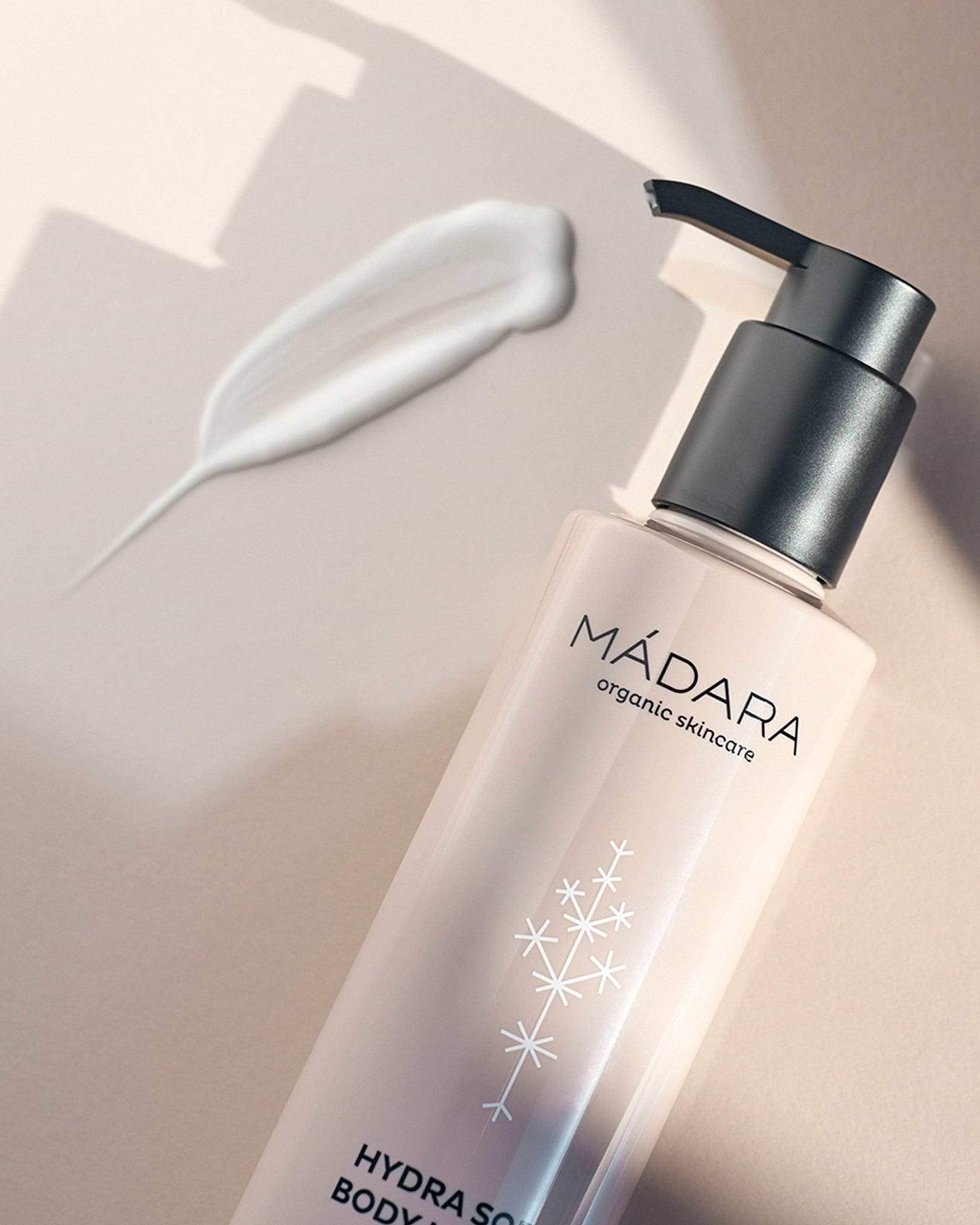MÁDARA Organic Skincare body lotion A1112 lotion product photo on plain background.