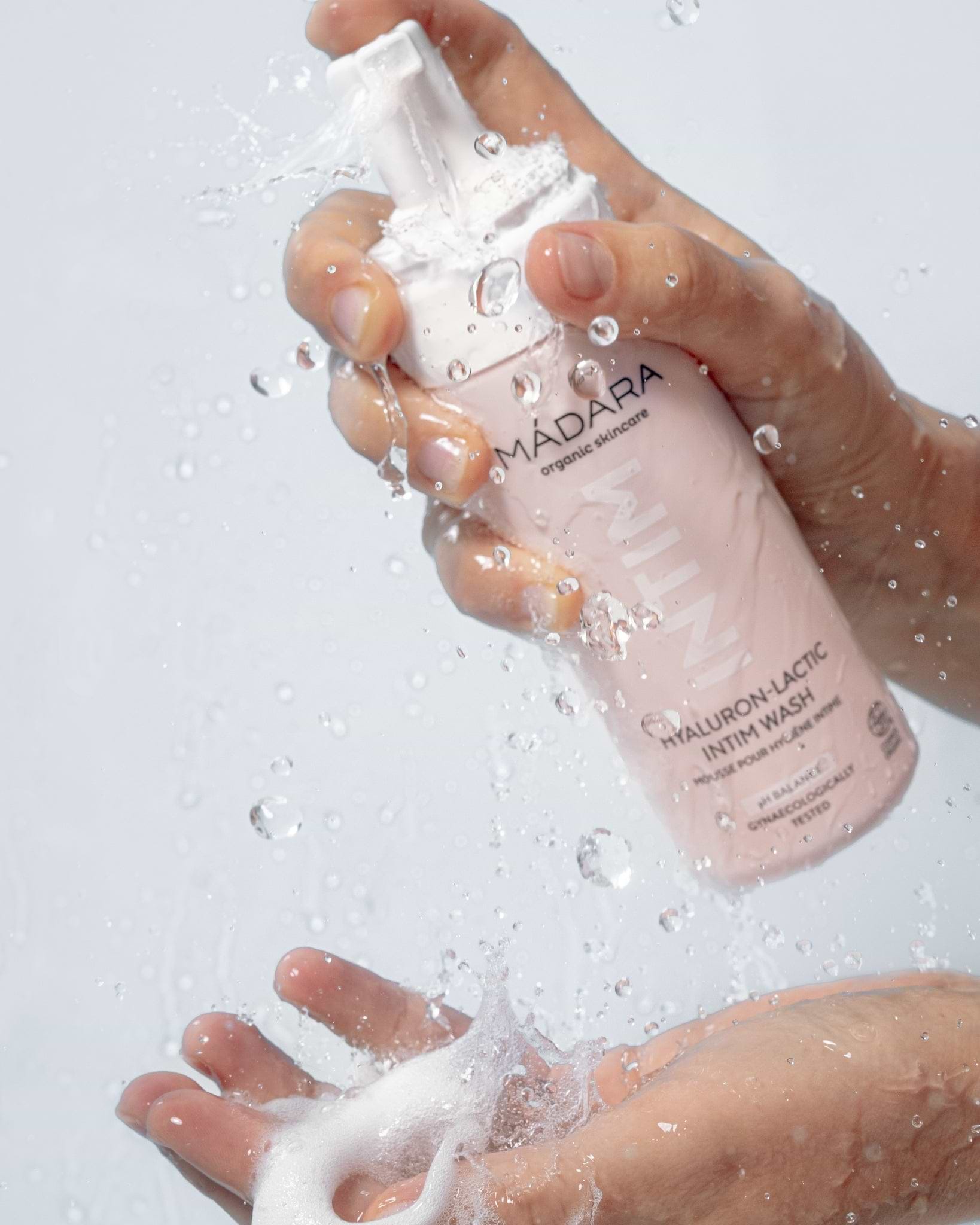 MÁDARA Organic Skincare lactic acid feminine foam A1080 product photo on plain background.