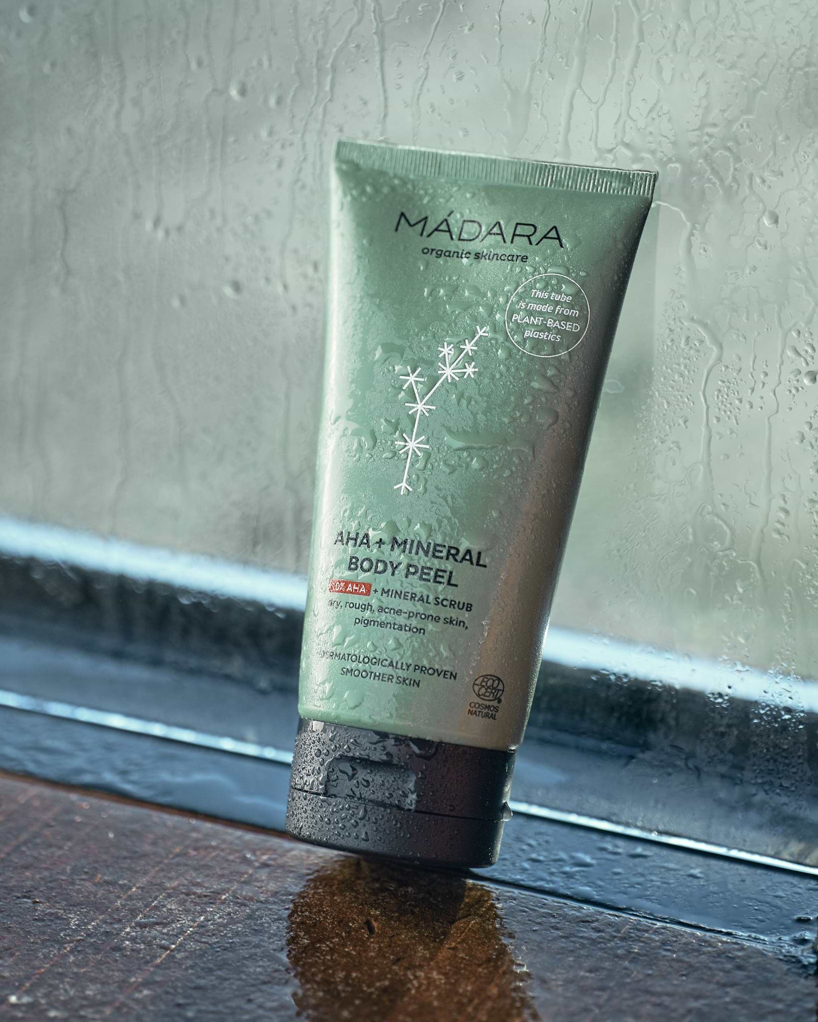 MÁDARA Organic Skincare aha body peel A1252 product photo on plain background.