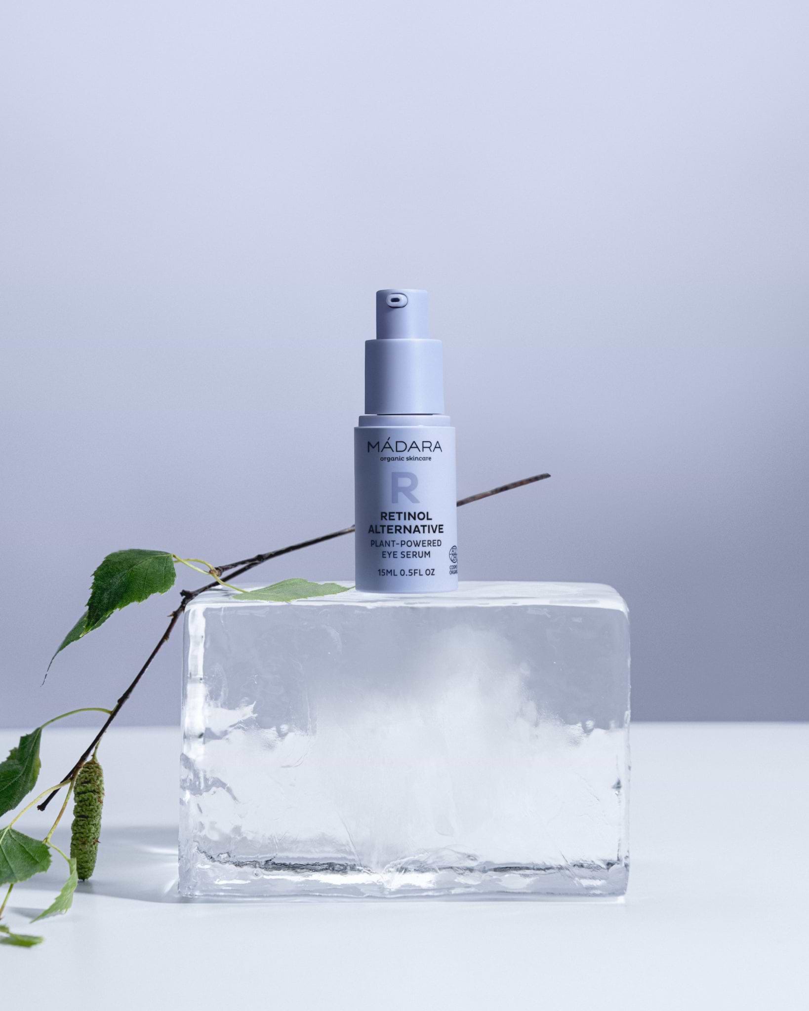 MÁDARA Organic Skincare retrinol alternative eye cream A3365 face cream product photo on plain background.
