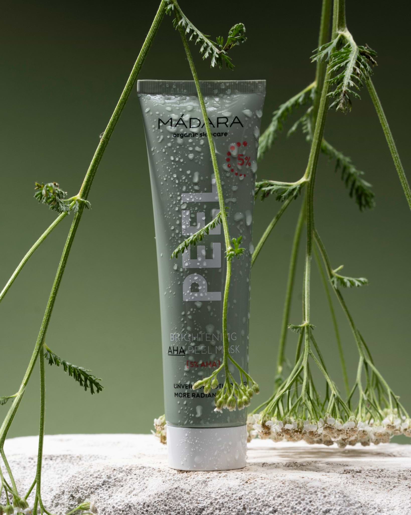 MÁDARA Organic Skincare peel aha exfoliating mask madara A2101 face mask product photo on plain background.