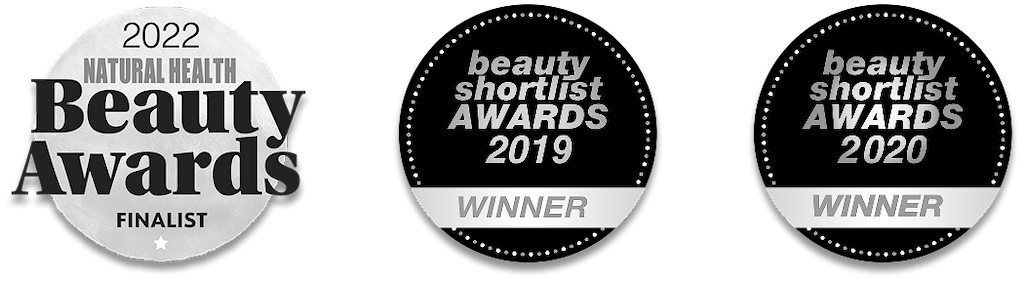Award-winning skincare recognized by Natural Health Beauty Awards 2022 Finalist and Beauty Shortlist Awards 2019 and 2020 Winner