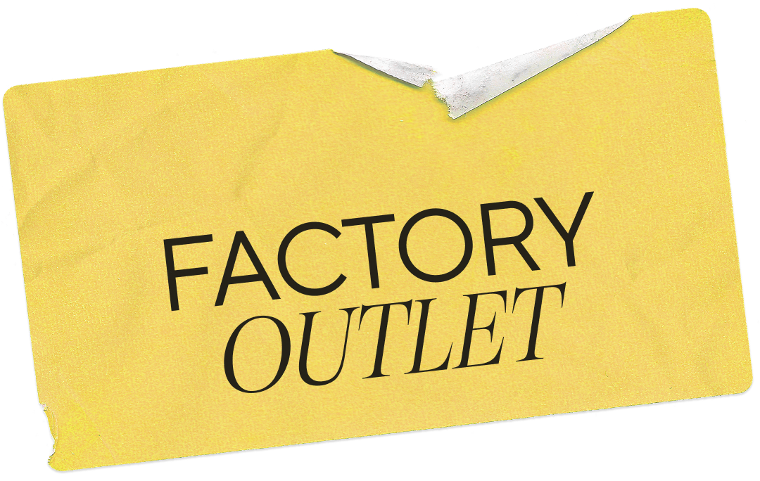Yellow label with 'Factory Outlet' text on a white background
