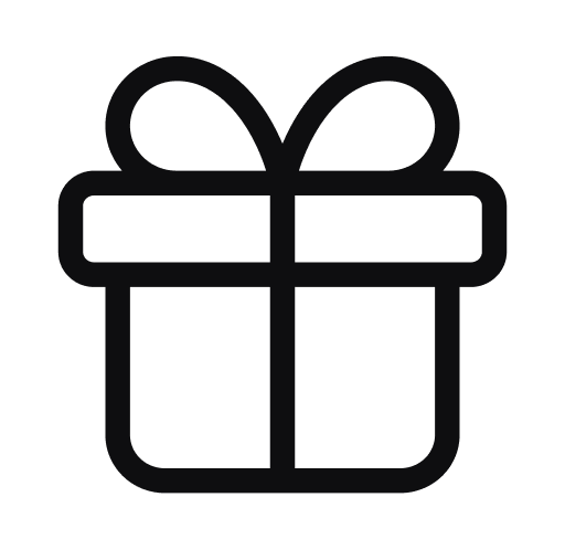 Black outline of a gift box with a bow on a transparent background