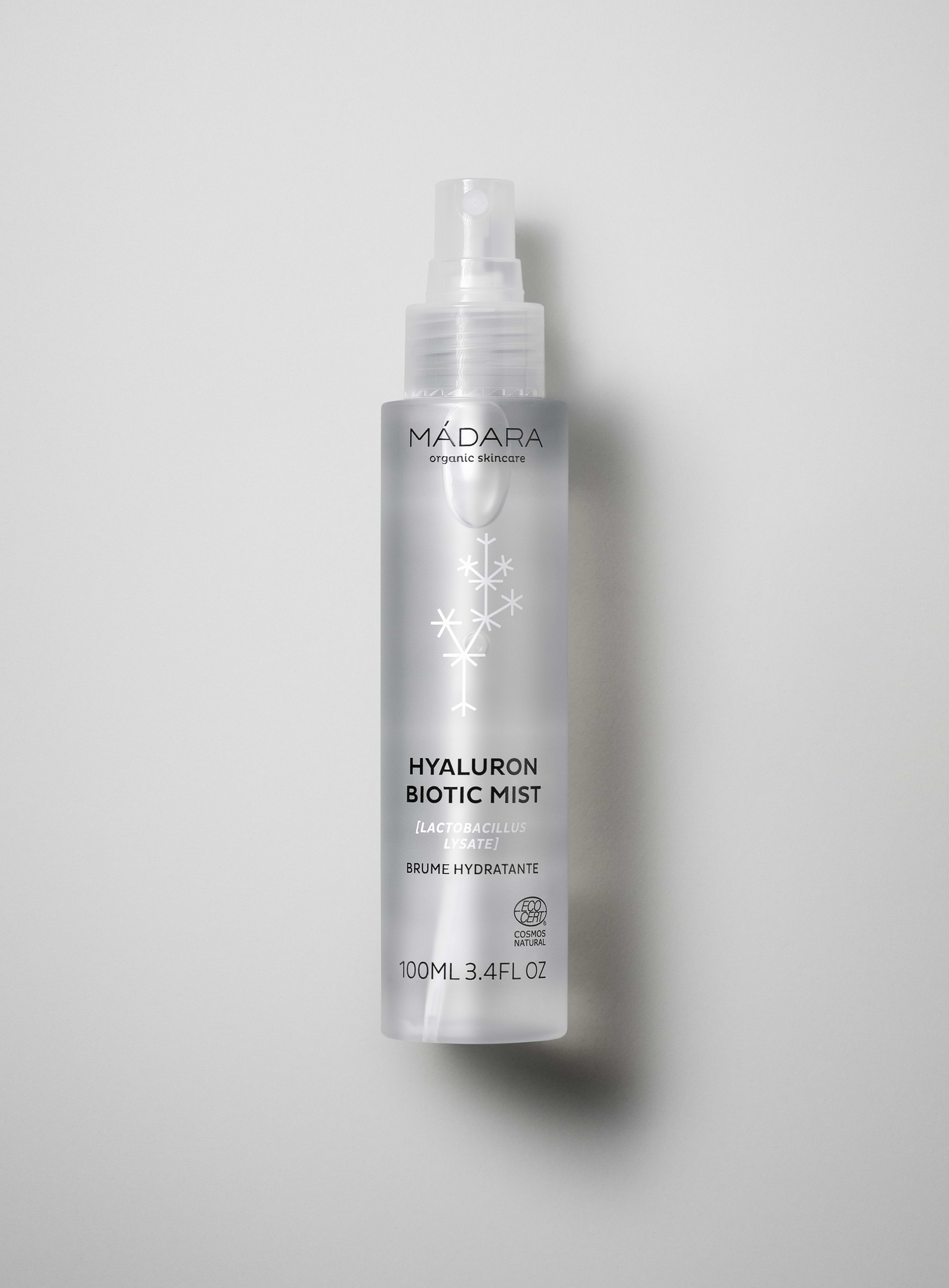 MÁDARA Hyaluron Biotic Mist with Lactobacillus Lysate in 100ml spray bottle for hydrating and refreshing organic skincare