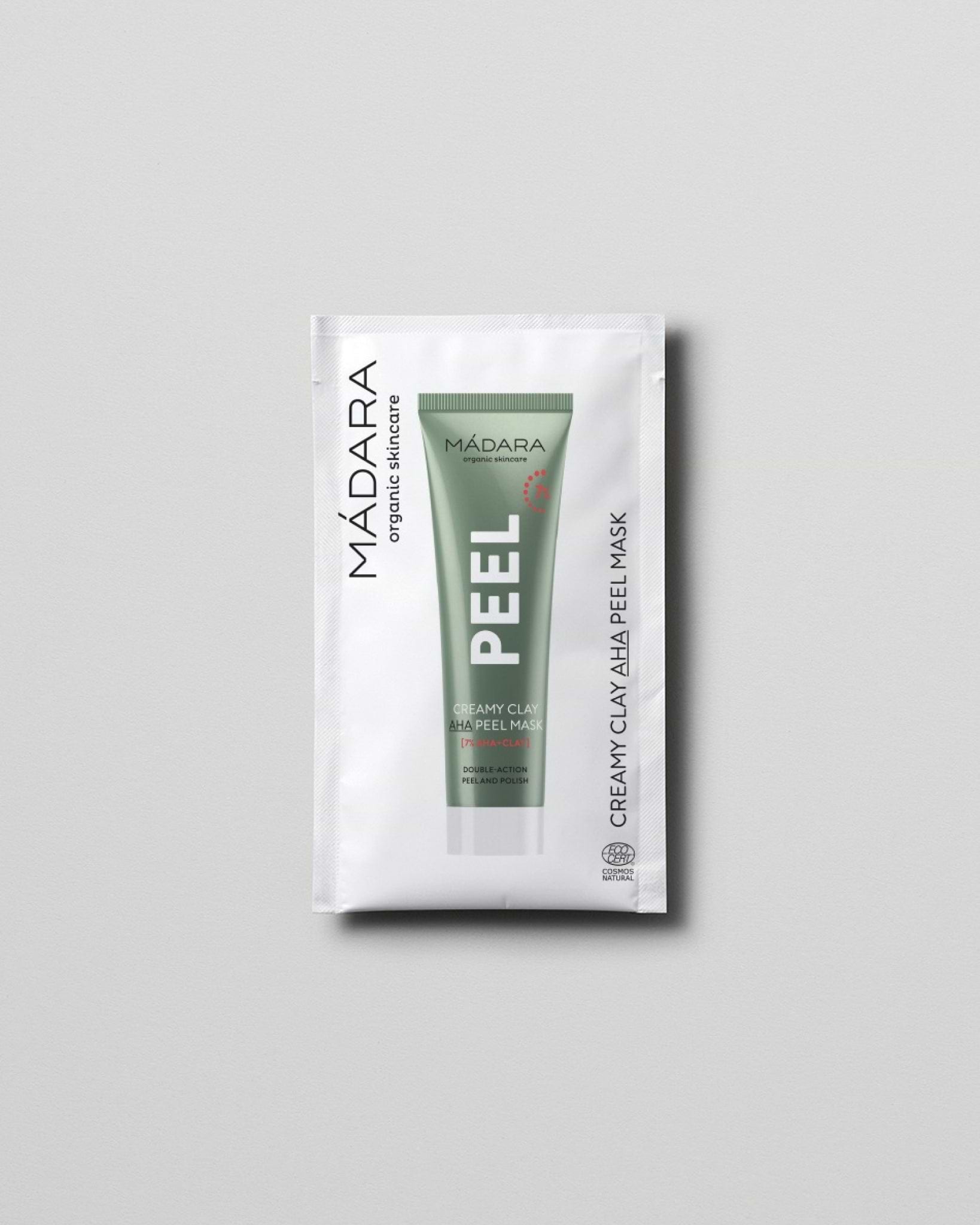 MÁDARA Organic Skincare creamy peel aha clay mask 3ml SC2105 3 face mask product photo on plain background.