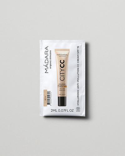 MÁDARA Organic Skincare hyaluronic anti pollution cc cream spf15 beige 2ml SC3414 2 face cream product photo on plain background.