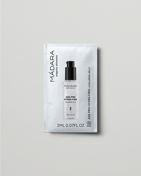 MÁDARA Organic Skincare hydra firm hyaluron jelly 2ml sample SC3342 2 gel moisturizer product photo on plain background.