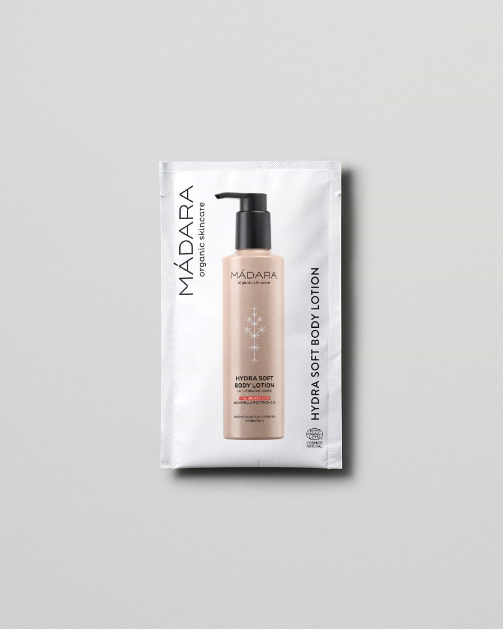 MÁDARA Organic Skincare hydra soft body lotion 2ml SC1112 5 lotion product photo on plain background.