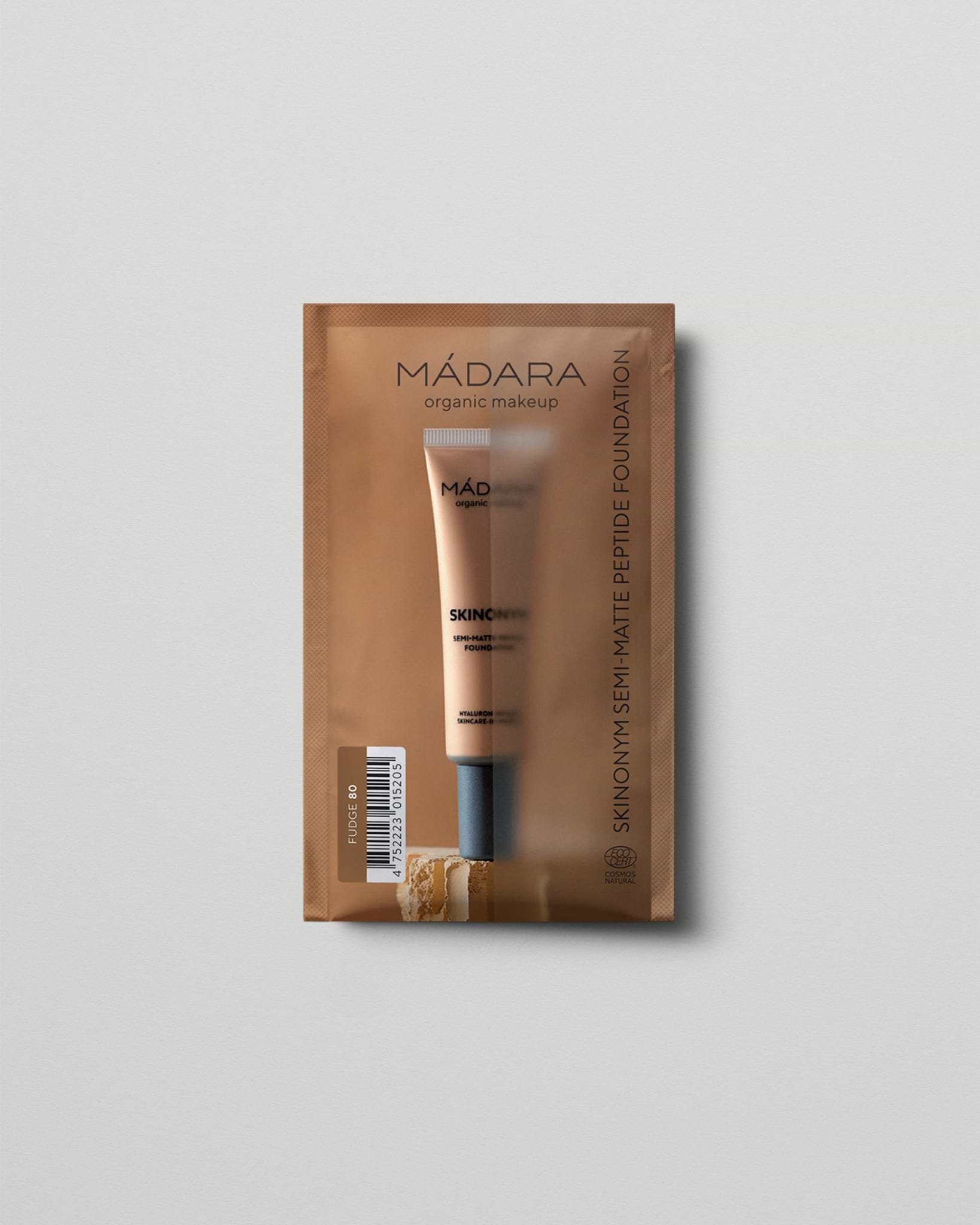 MÁDARA Organic Skincare semi matte peptide foundation fudge 2ml SC6095 2 foundation product photo on plain background.