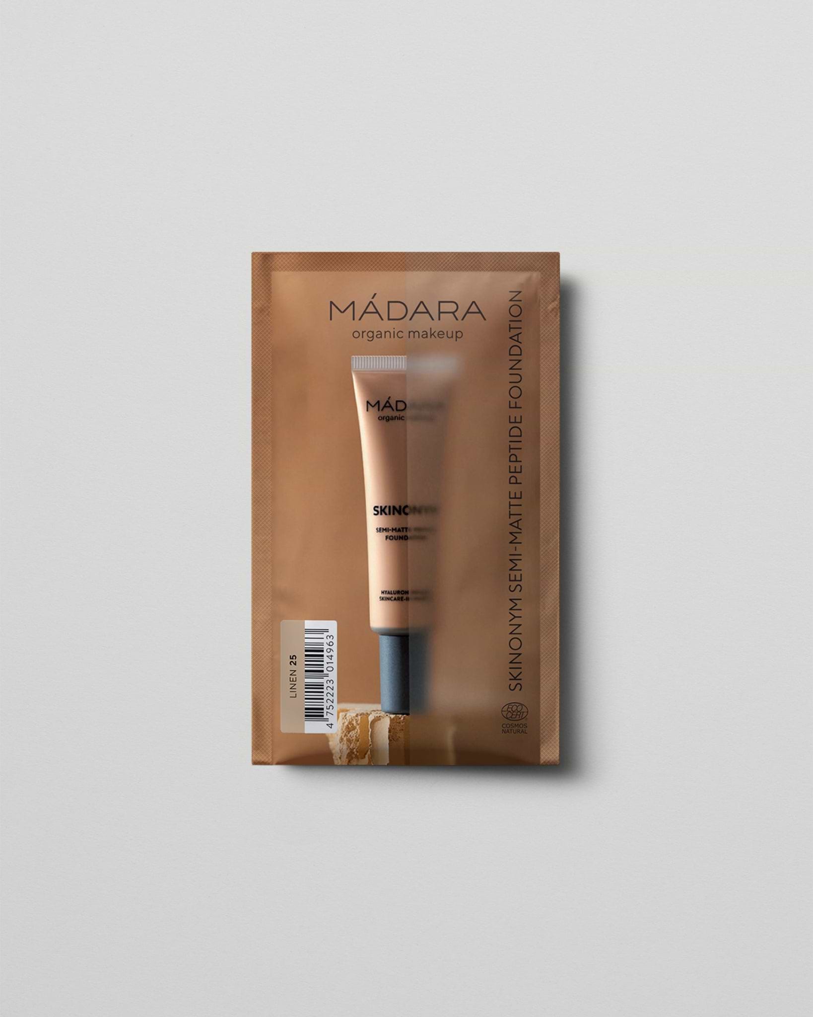 MÁDARA Organic Skincare semi matte peptide foundation linen 2ml SC6088 2 foundation product photo on plain background.