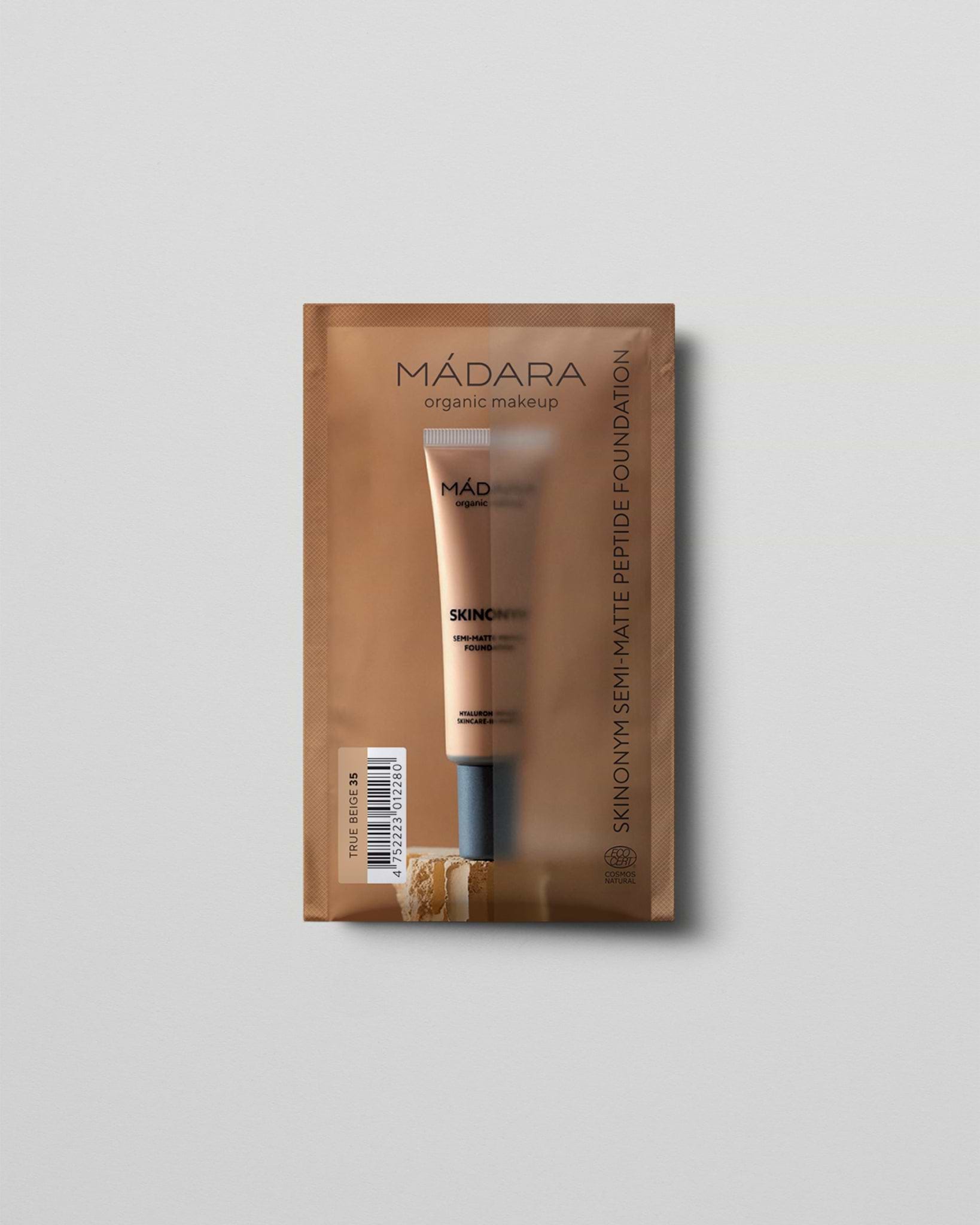 MÁDARA Organic Skincare semi matte peptide foundation true beige 2ml SC6084 2 foundation product photo on plain background.
