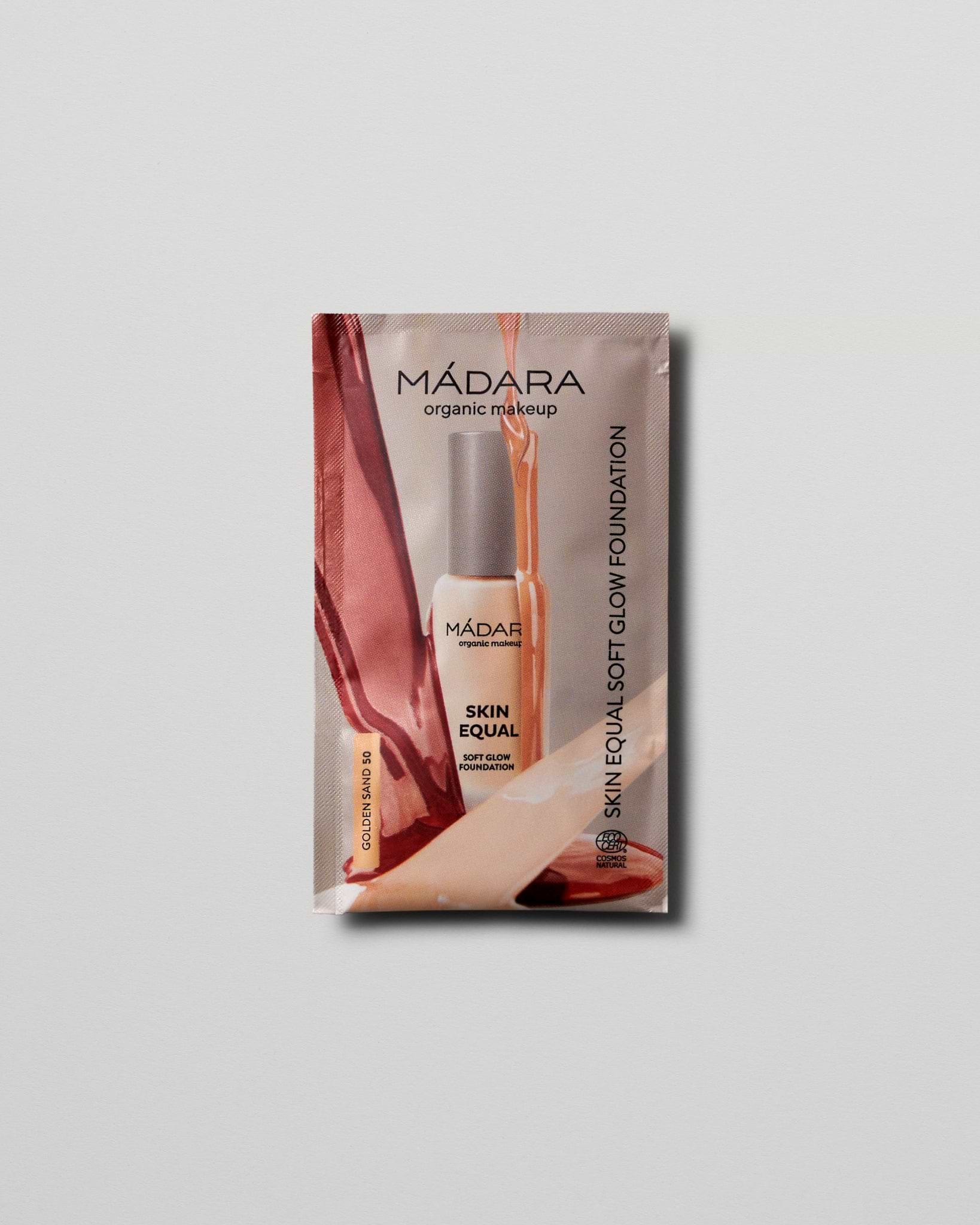 MÁDARA Organic Skincare soft glow foundation spf15 golden sand 2ml SC6059 2 foundation product photo on plain background.