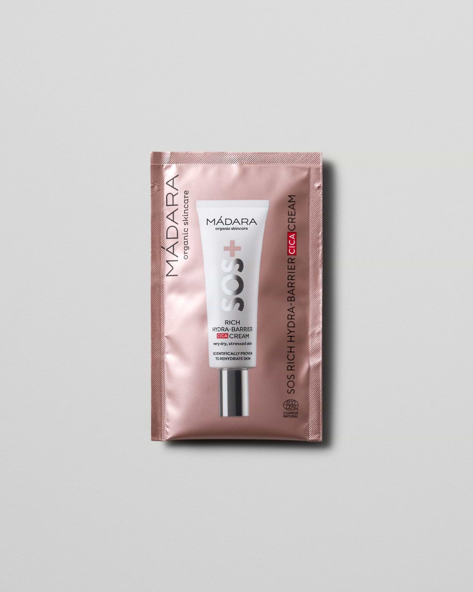 MÁDARA Organic Skincare sos rich hydra barrier cica cream 2ml SC3012 2 face cream product photo on plain background.