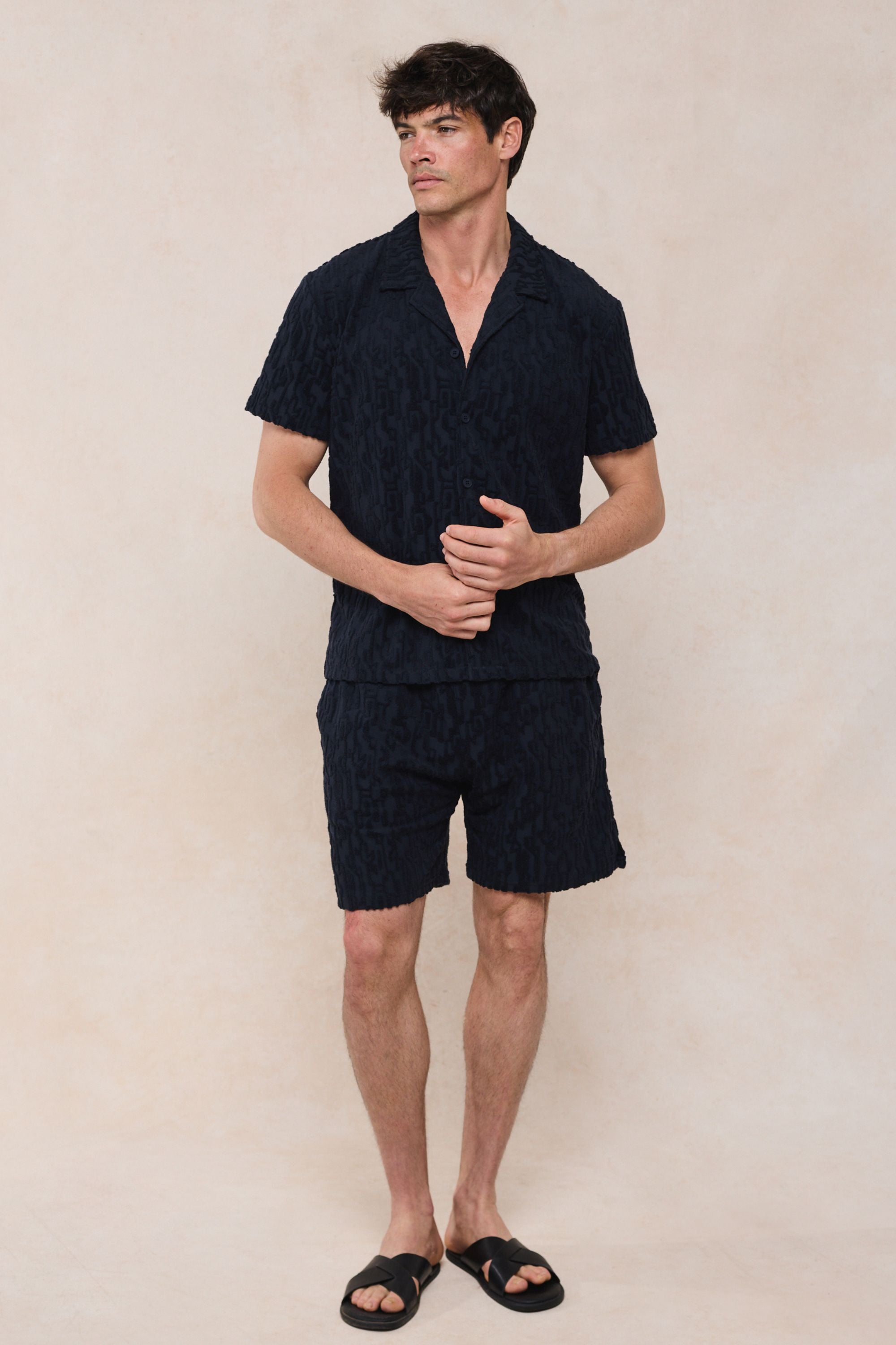 Fausto Flocked Towelled Short - Navy