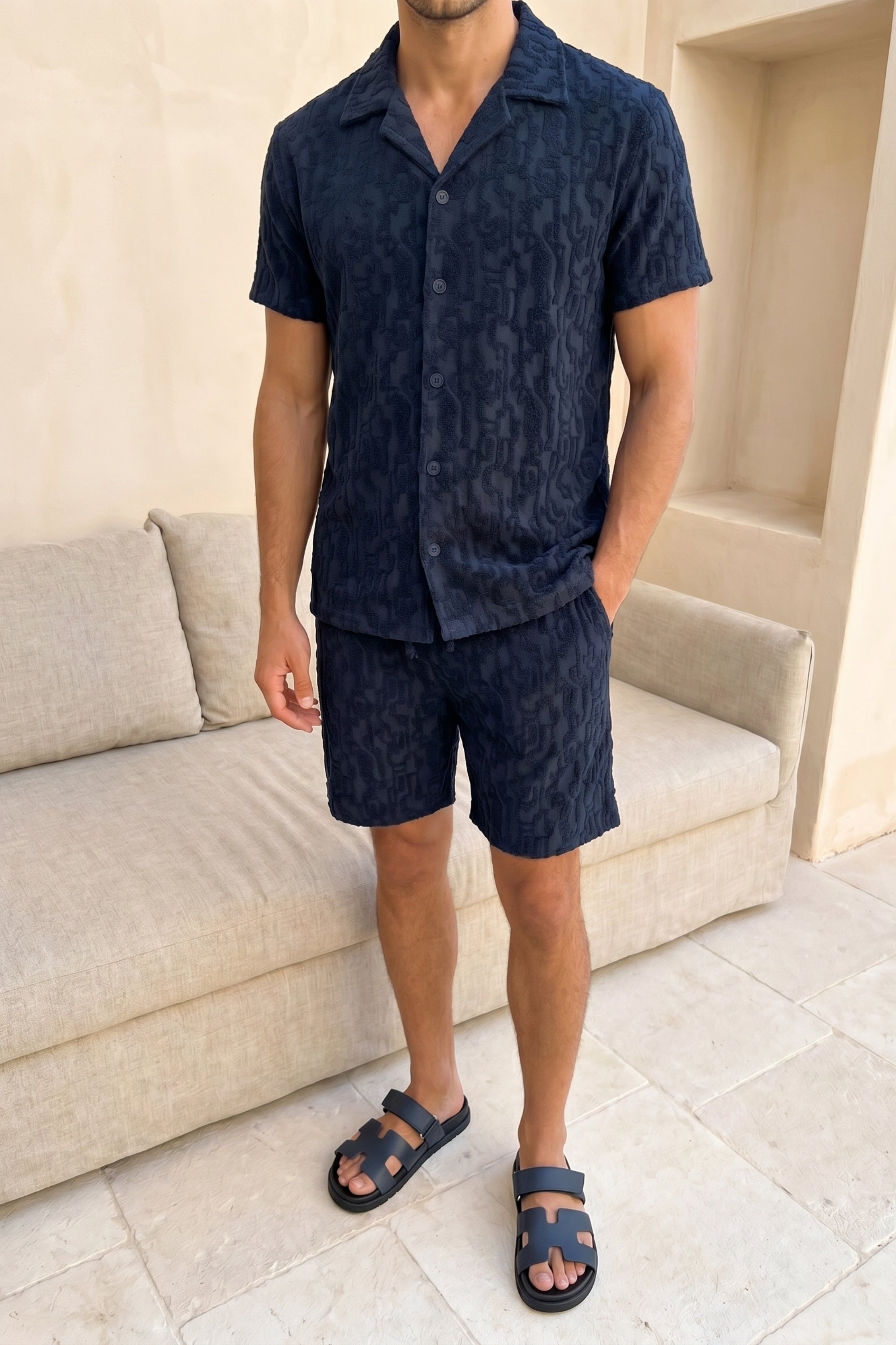 Fausto Flocked Top - Navy