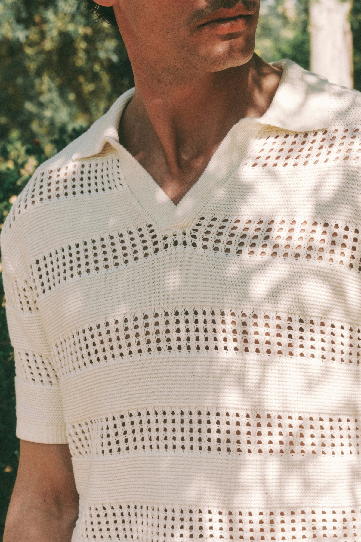 Frattina Gehaakt Katoen Gebreid Poloshirt - Ecru