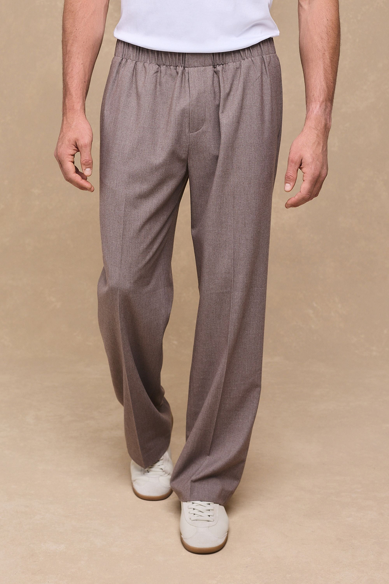 Johan Elasticated Waist Relaxed Fit Trouser - Taupe Marl