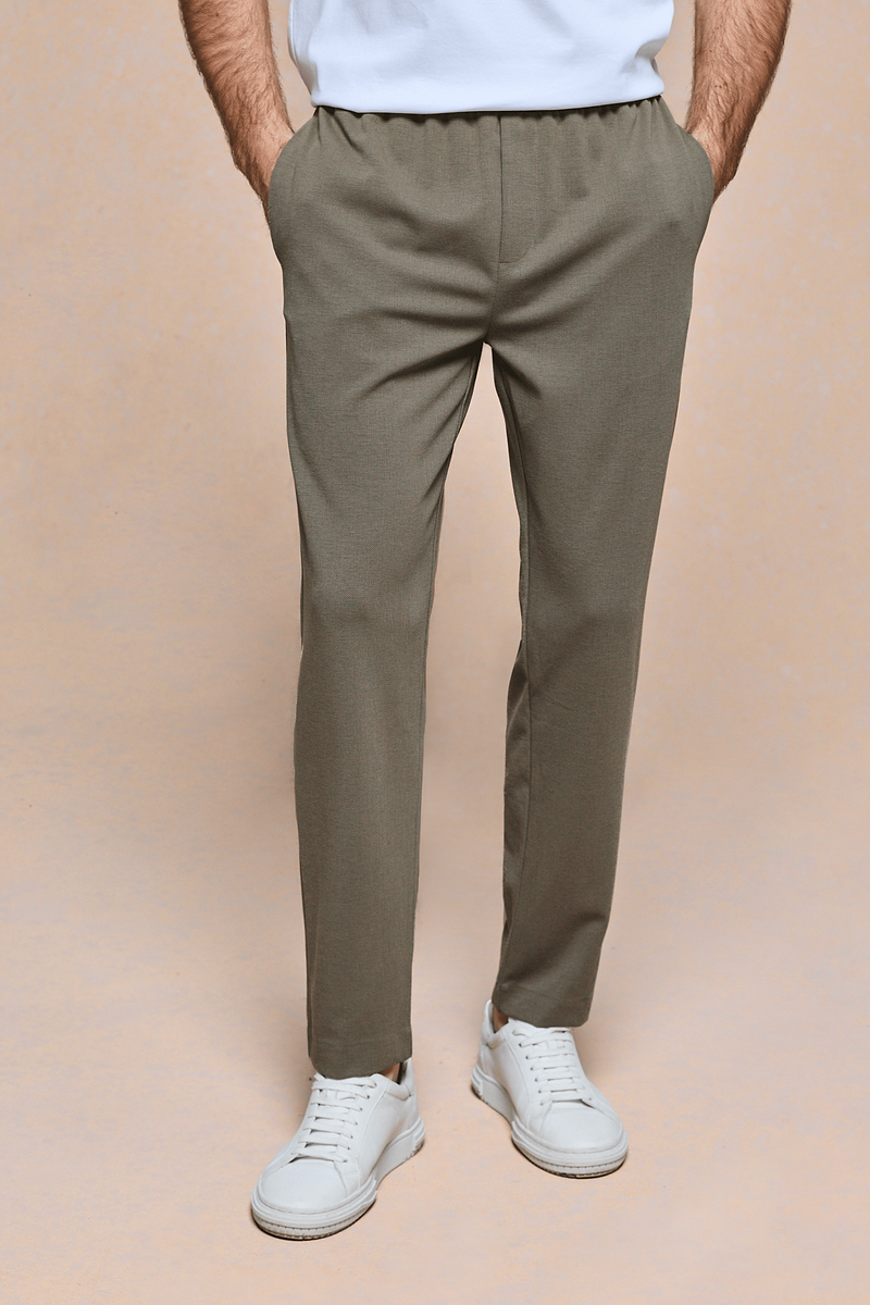 Geneva getextureerde taps toelopende broek - Khaki