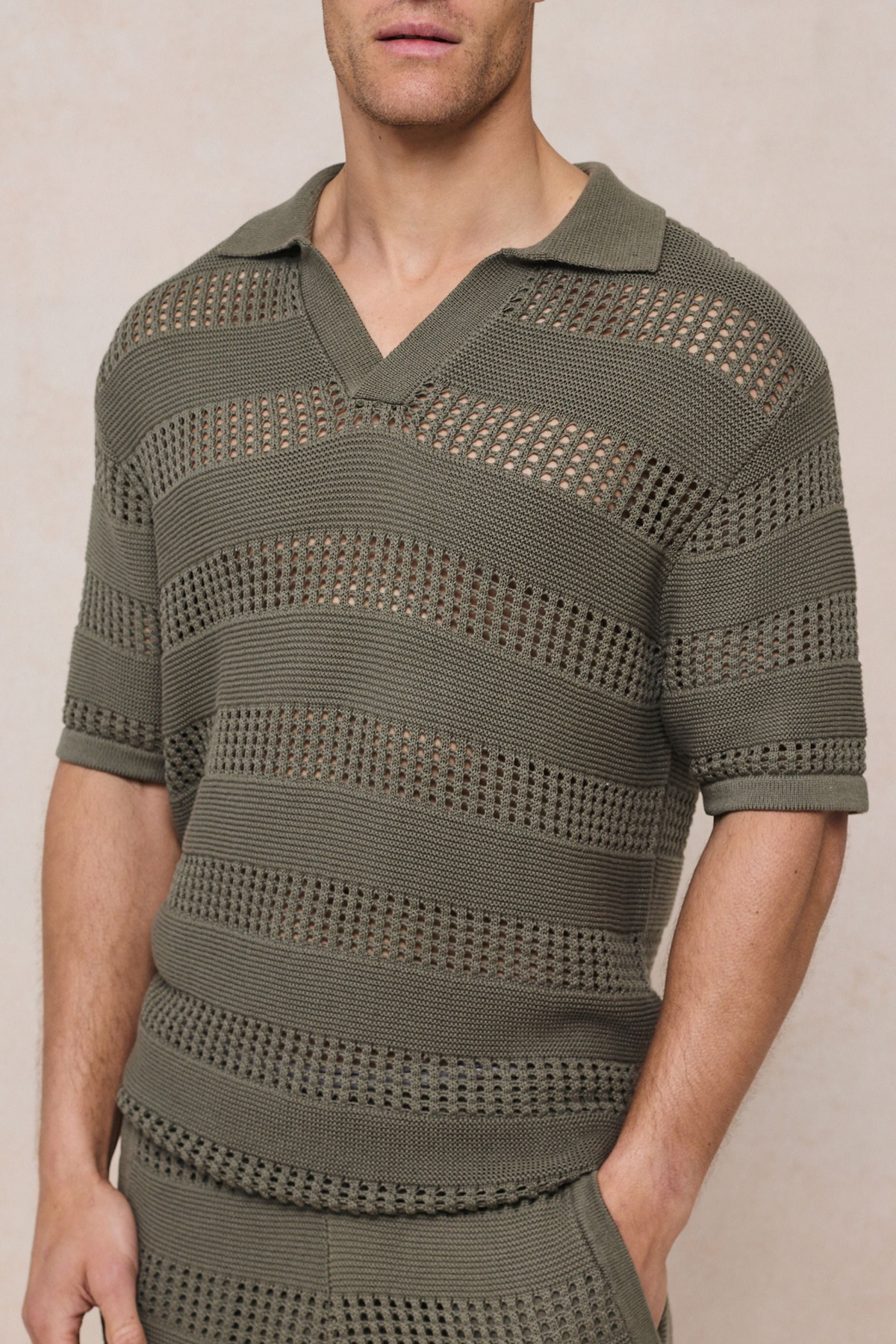Frattina Crochet Cotton Knit Polo - Sage