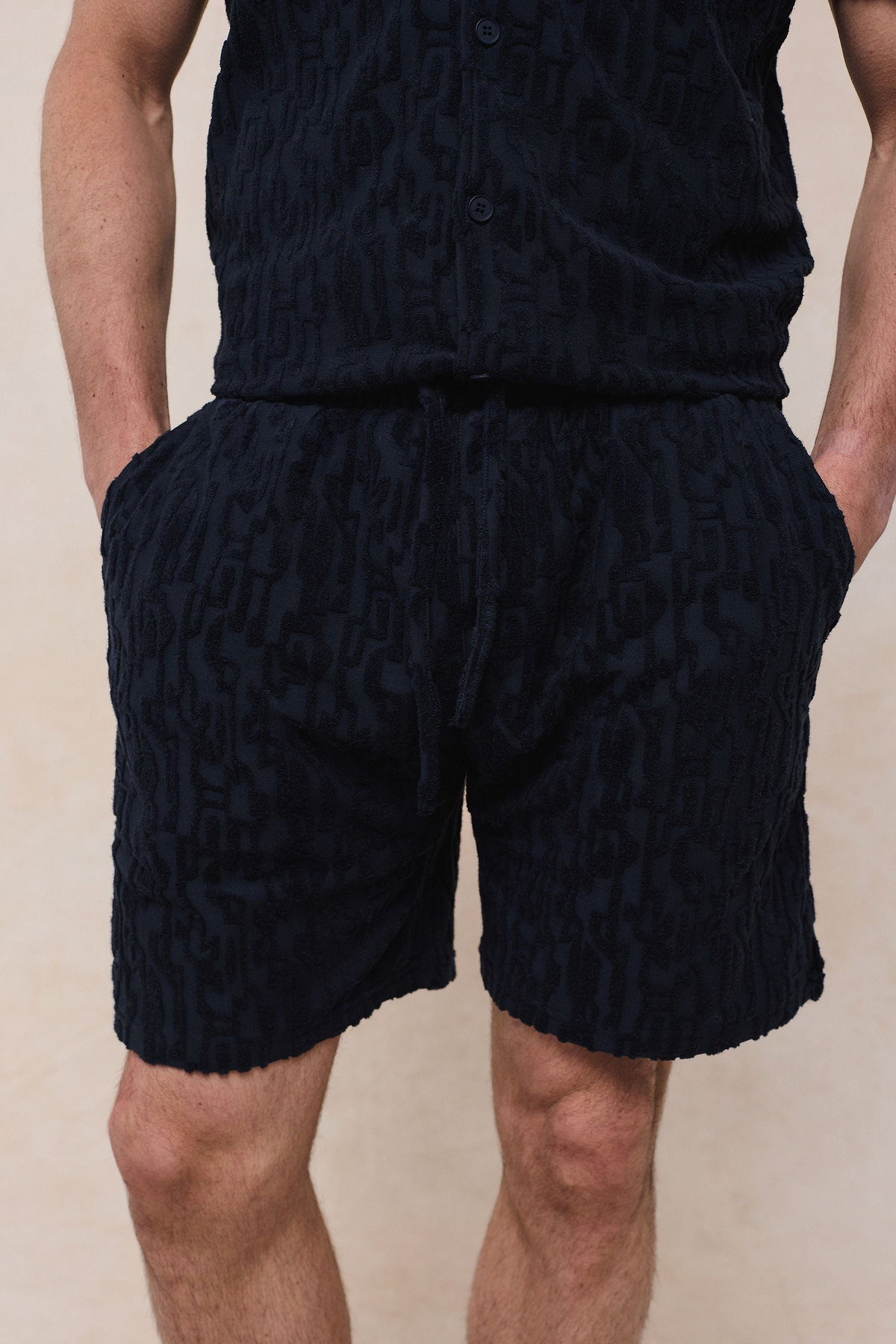 Fausto korte broek met fluweelachtige badstof - marineblauw