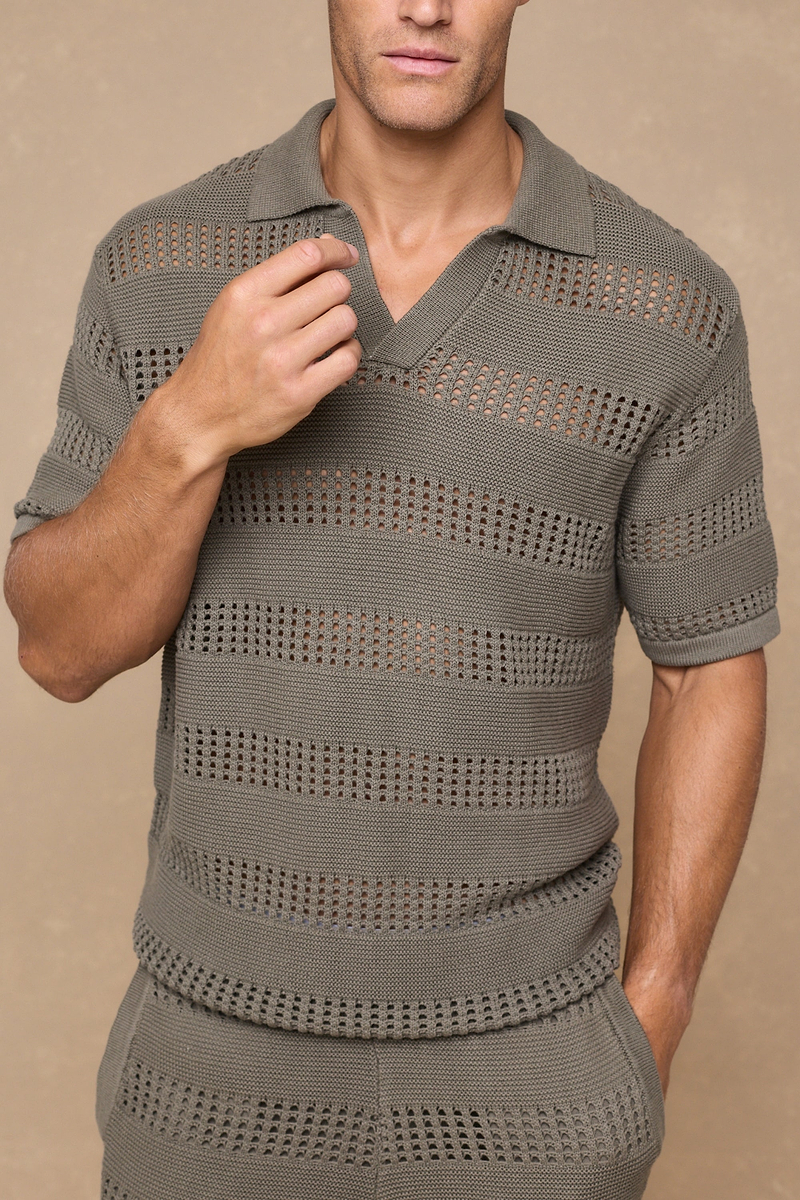 Frattina Crochet Cotton Knit Polo - Sage