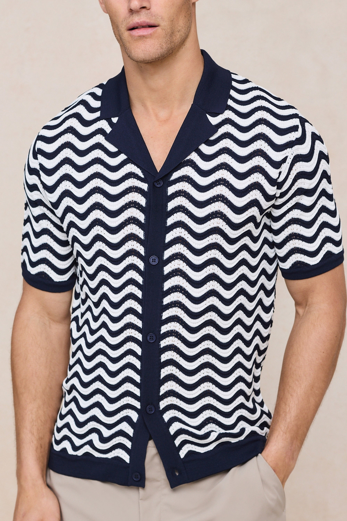 Serenita Knitted Shirt - Ecru/Navy