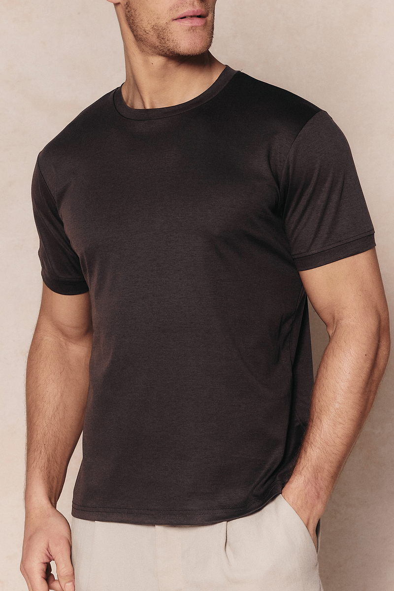 Luxe gemerceriseerd T-shirt - Bruin