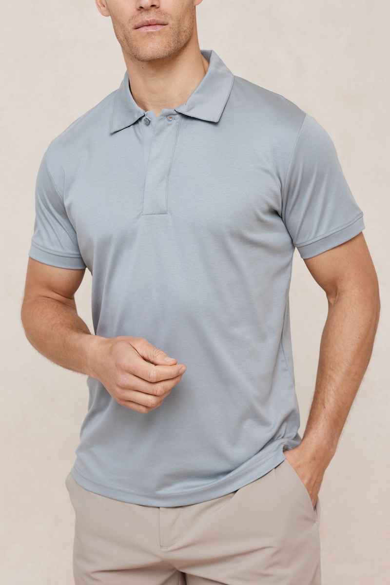 Santi gemerceriseerd poloshirt - Licht tinblauw