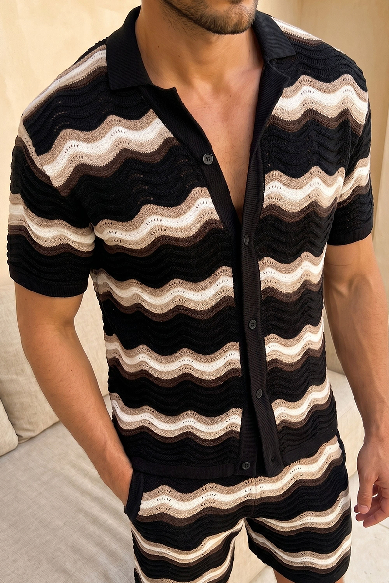 Primavera gehaakt gebreid shirt - Zwart/Bruin