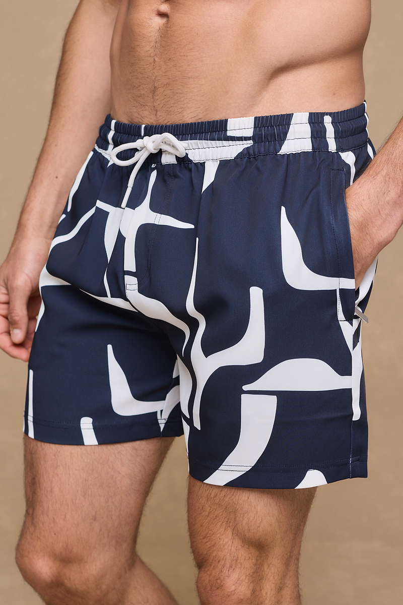Massira zwembroek met elastische tailleband - Marineblauw/Ecru