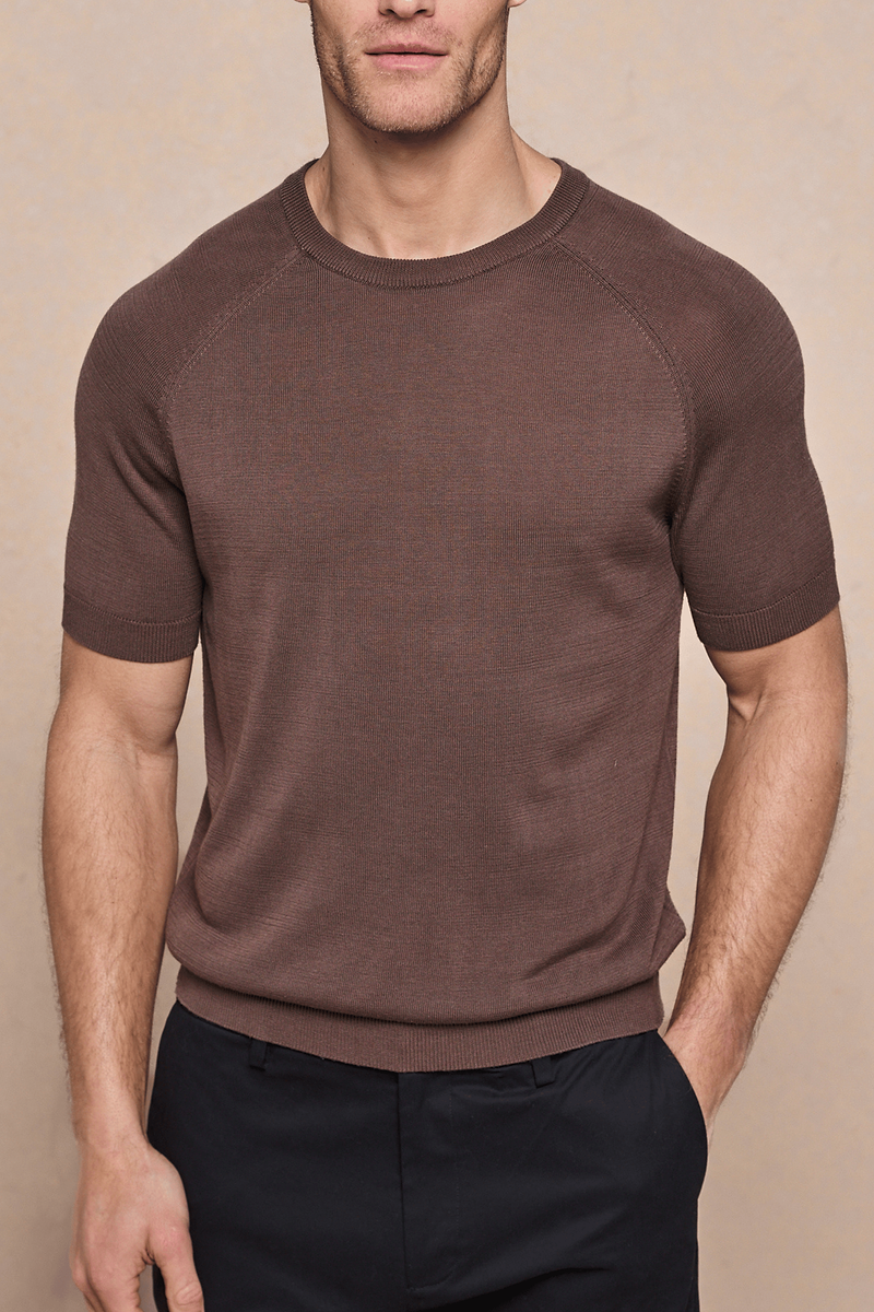 Riera gebreid T-shirt met ronde hals - Bruin