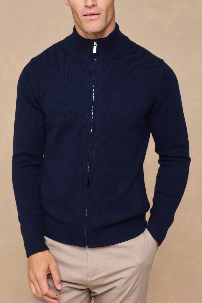Emil Zip Through Knitted Jacket - Navy