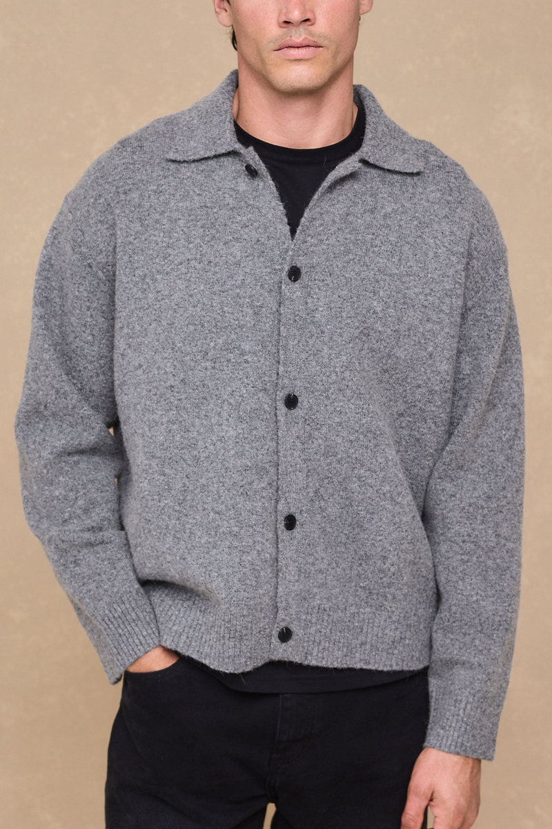 Niles Boiled Button Thru Cardigan - Grey Marl